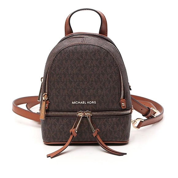 Michael Kors Rhea Zip small backpack brown gold - Picture 6 of 8
